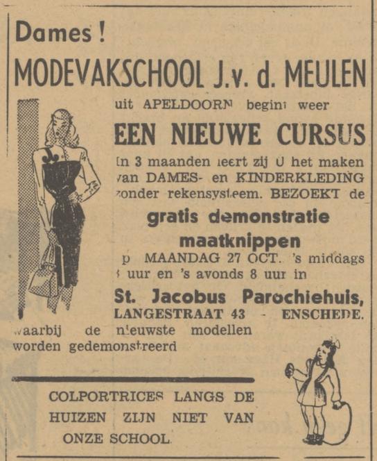 Langestraat 43 Parochiehuis St. Jacobus advertentie Tubantia 25-10-1947.jpg