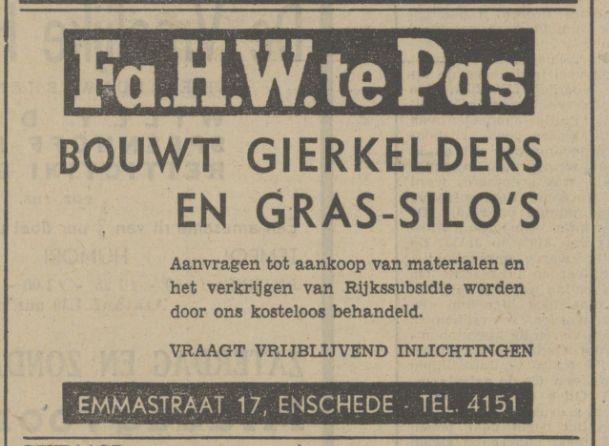 Emmastraat 17 Fa. H.W. te Pas advertentie Tubantia 25-9-1941.jpg