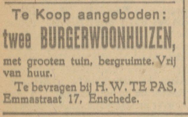 Emmastraat 17 H.W. te Pas advertentie Tubantia 17-7-1926.jpg