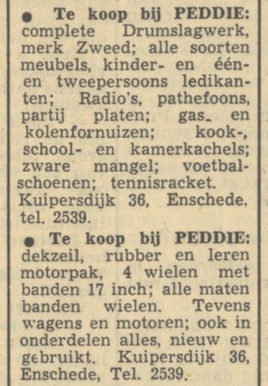 Kuipersdijk 36 Peddie advertentientie Tubantia 15-10-1949.jpg