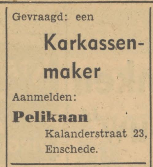 Kalanderstraat 23 Pelikaan advertentie Tubantia 13-9-1951.jpg