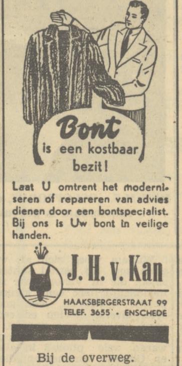 Haaksbergerstraat 99 bij de overweg. J.H. van Kan  advertentie Tubantia 9-11-1949.jpg