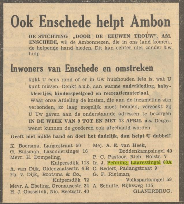 Laaressingel 60a Ir. J. Penning advertentie Tubantia 7-4-1951.jpg