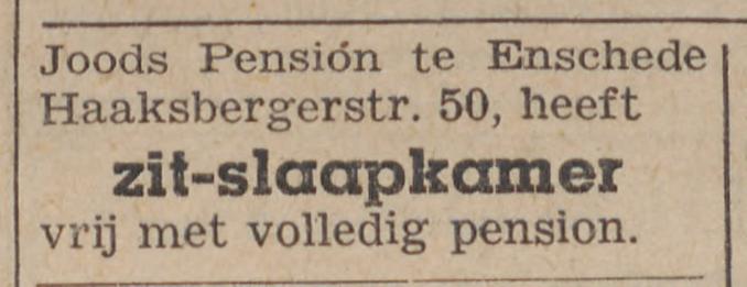 Haaksbergerstraat 50 Jods Pension advertentie Nieuw Israelitisch weekblad 29-2-1952.jpg