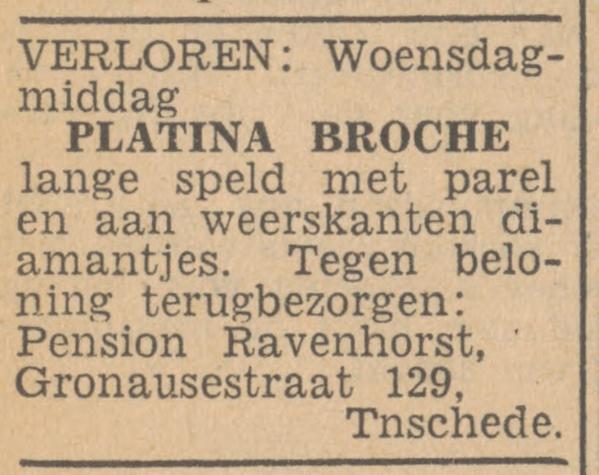 Gronausestraat 129 Pension Ravenhorst advertentie Tubantia 29-1-1949.jpg