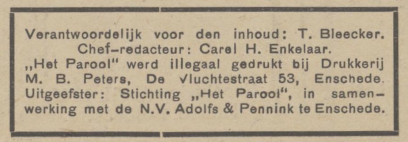 de Vluchtestraat 53 Drukkerij M.B. Peters advertentie Het Parool 10-4-1945.jpg