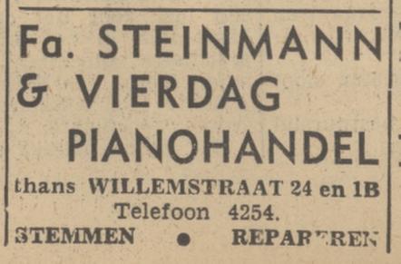 Willemstraat 1b Fa. Steinmann & Vierdag pianohandel advertentie Tubantia 10-2-1940.jpg