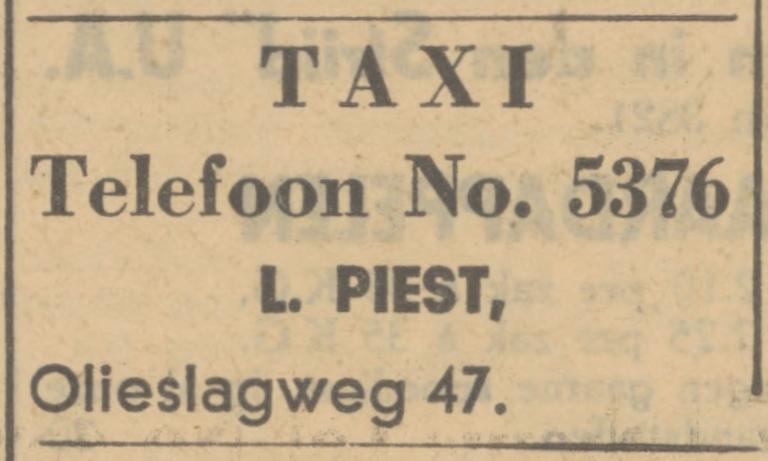 Olieslagweg 47 Taxi L. Piest advertentie Tubantia 27-2-1933.jpg