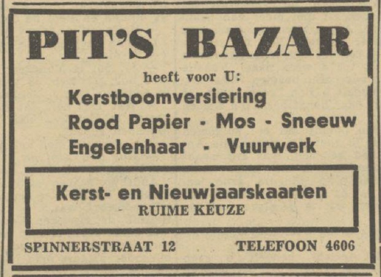 Spinnerstraat 12 Pit's Bazar vuurwerk advertentie Tubantia 19-12-1946.jpg