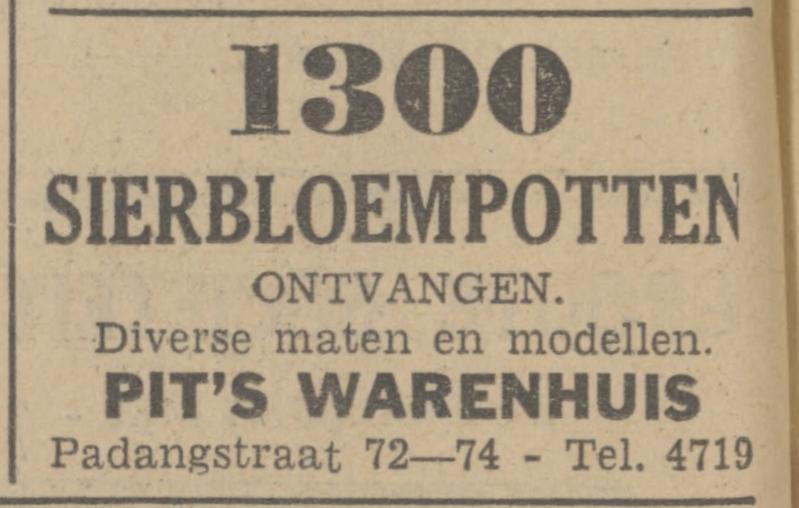 Padangstraat 72-74 Pit´s Warenhuis advertentie Tubantia 21-5-1942.jpg