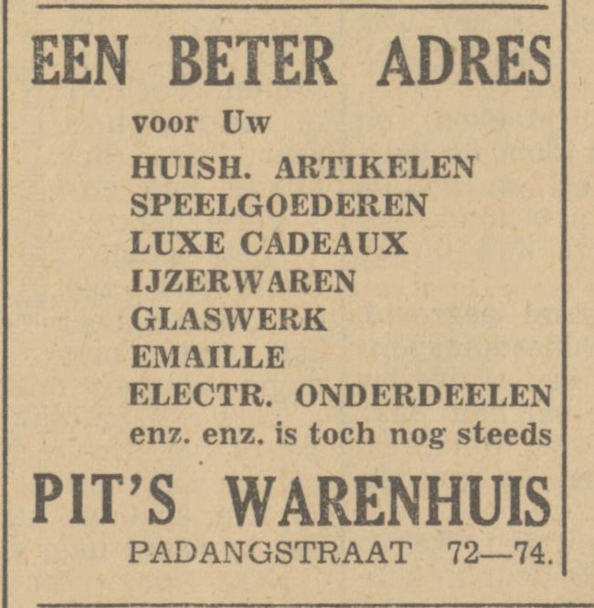Padangstraat 72-74 Pit´s Warenhuis advertentie Tubantia 13-8-1941.jpg