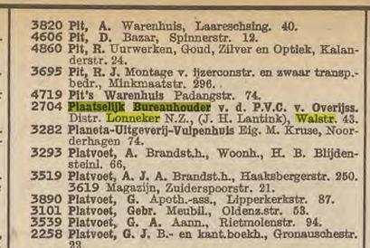 Walstraat 43 Plaatselijk Bureauhouder van de P.V.C. van Overijssels district Lonneker. Telefoonboek 1950.jpg