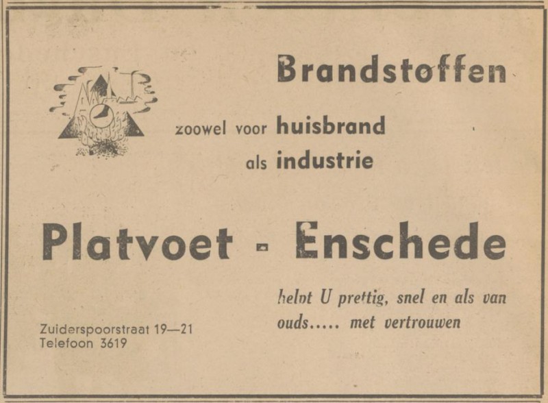 Zuiderspoorstraat 19-21 Platvoet brandstoffen advertentie Tubantia 4-1-1947.jpg