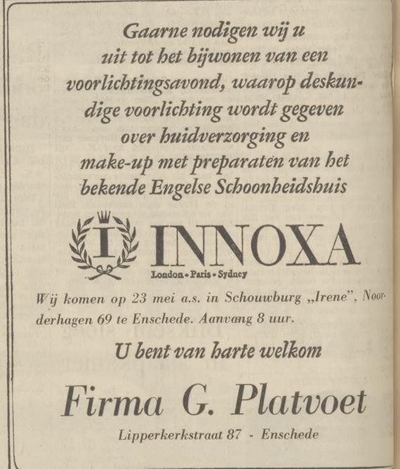 Lipperkerkstraat 87 Firma G. Platvoet advertentie Tubantia 16-5-1967.jpg