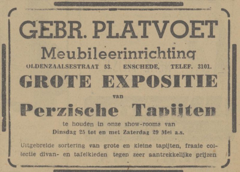 Oldenzaalsestraat 53 Gebr. Platvoet meubileerrinrichting advertentie Tubantia 24-5-1948.jpg