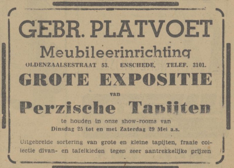 Oldenzaalsestraat 53 Gebr. Platvoet meubileerrinrichting advertentie Tubantia 24-5-1948.jpg