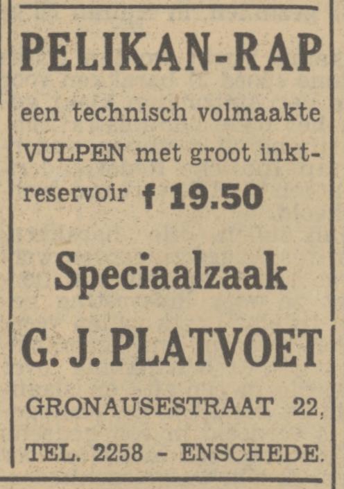Gronausestraat 22 G.J. Platvoet advertentie Tubantia 14-3-1951.jpg