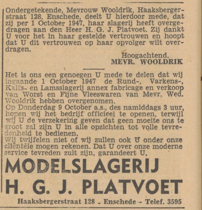 Haaksbergerstraat 128 modelslagerij H.G.J Platvoet advertentie Tubantia 8-10-1947.jpg