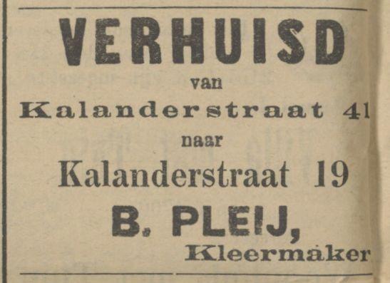 Kalanderstraat 41 B. Pleij Kleermaker advertentie Tubantia 7-8-1909.jpg