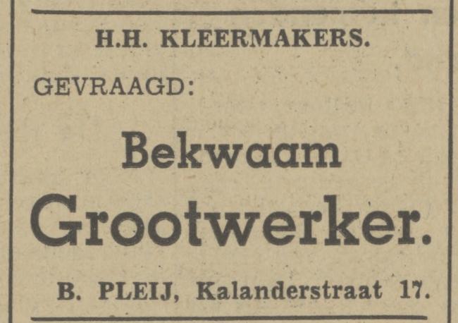 Kalanderstraat 17 B. Pleij advertentie Tubantia 4-2-1941.jpg