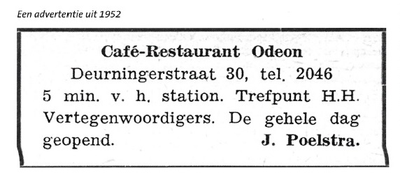 Deurningerstraat 30 cafe Restaurant Odeon J. Poelstra. advertentie 1952.jpg