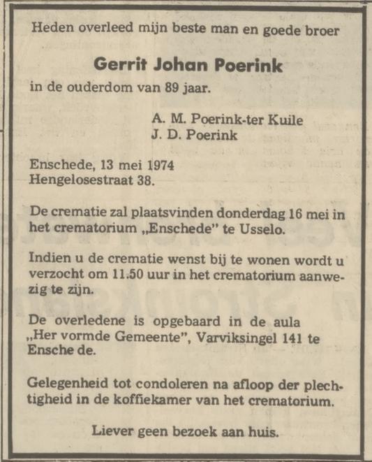 Hengelosestraat 38 G.J. Poerink overlijdensadvertentie Tubantia 14-5-1974.jpg