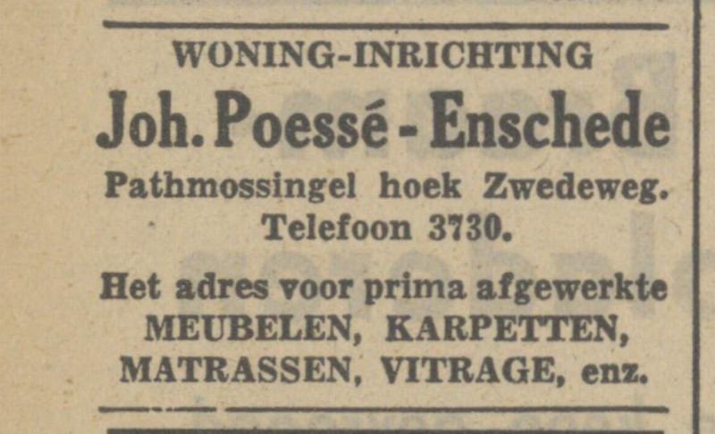 Pathmossingel hoek Zwedeweg Woninginrichting Joh. Poessé advertentie Tubantia 17-7-1941.jpg