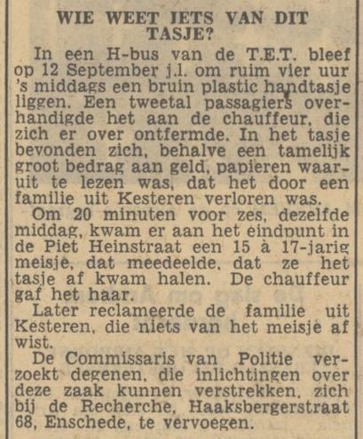 Haaksnergerstraat 68 Commissaris van Politie afd. Recherche krantenbericht Tubantia 19-9-1949.jpg