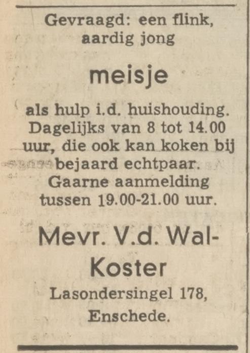 Lasondersingel 178 mevr. v.d. Wal-Koster advertentie Tubantia 10-4-1978.jpg