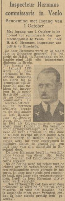 H.G.A. Hermans Inspecteur van politie Enschede. krantenbericht Tubantia 27-9-1951.jpg