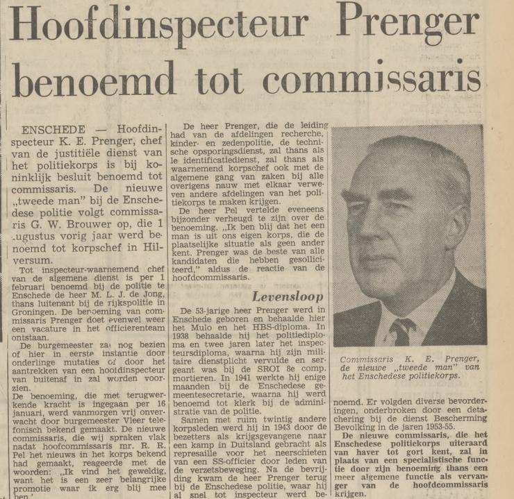 K.E. Prenger Hoofdinspecteur politie. krantenbericht Tubantia 25-1-1972.jpg