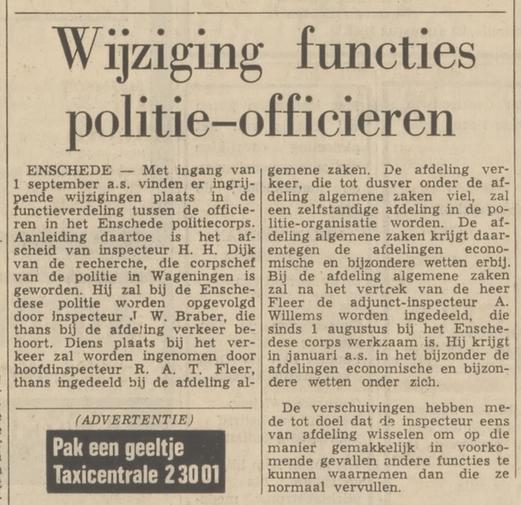 R.A.T. Fleer. Hoofdinspecteur van politie. krantenbericht Tubantia 23-8-1968.jpg