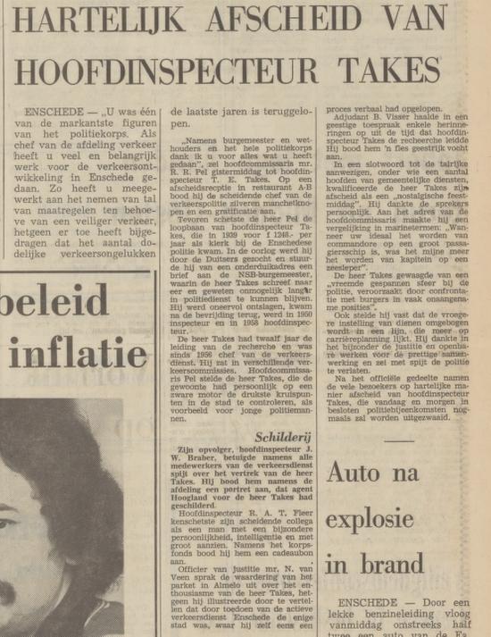 T.E. Takes Hoofdinspecteur van politie. krantenbericht Tubantia 31-1-1974.jpg