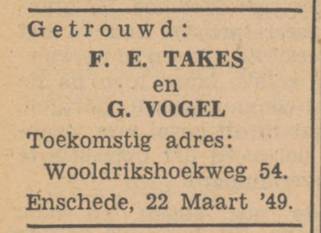 Wooldrikshoekweg 54 F.E. Takes advertentie Tubantia 23-3-1949.jpg