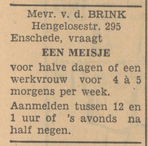 Hengelosestraat 295 Mevr. van den Brink advertentie Tubantia 12-2-1949.jpg