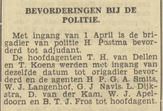 T. Koens hoofdagent politie. krantenbericht Tubantia 27-4-1950.jpg