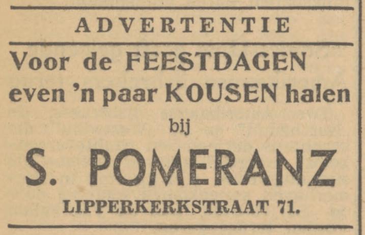 Lipperkerkstraat 71 S. Pomeranz advertentie Tubantia 19-12-1951.jpg