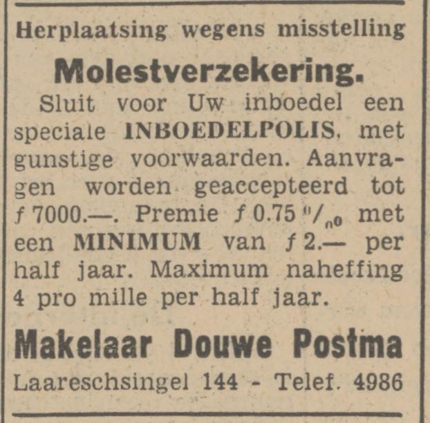 Laaressingel 144 makelaar Douwe Postma advertentie Tubantia 14-11-1940.jpg