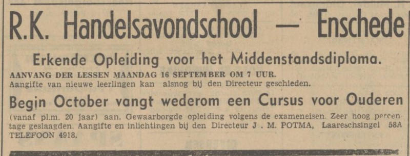 Laaressingel 58a J.M. Potma advertentie Tubantia 14-9-1940.jpg