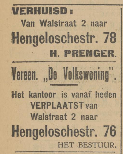 Hengelosestraat 76 Vereniging De Volkswoning en nr. 78 H. Prenger advertentie Tubantia 5-4-1927.jpg