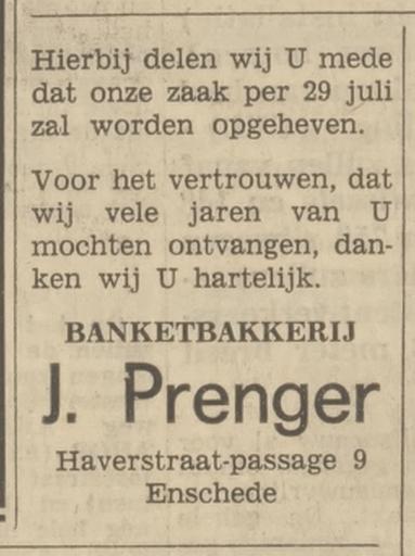 Haverstraatpassage 9 Banketbakkerij J. Prenger advertentie Tubantia 27-7-1968.jpg