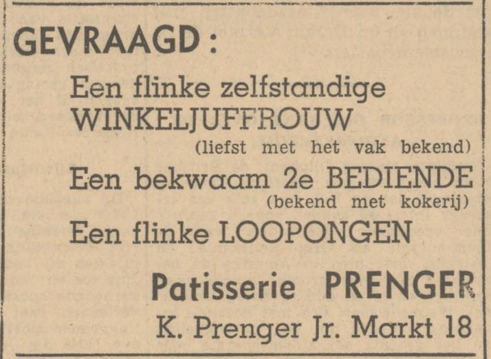 Markt 18 K. Prenger Jr. Patisserie advertentie Tubantia 10-1-1947.jpg