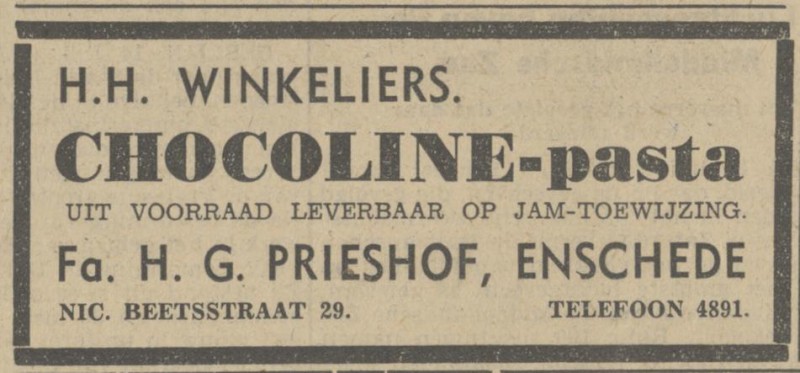 Nicolaas Beetsstraat 29 Fa. H.G. Prieshof advertentie Tubantia 14-7-1941.jpg