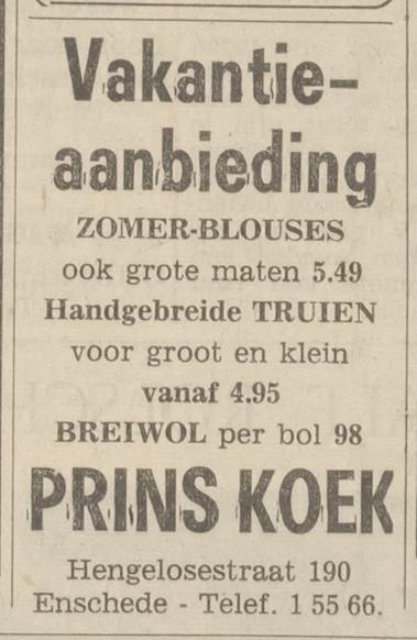 Hengelosestraat 190 Prins Koek advertentie Tubantia 20-6-1967.jpg