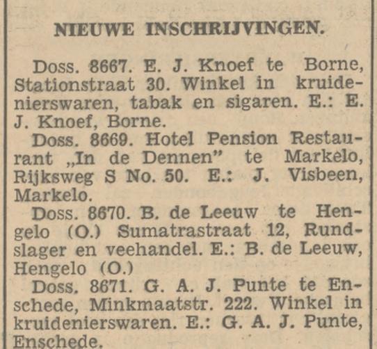 Minkmaatstraat 222 G.A.J. Punte winkel in kruidenierswaren krantenbericht Tubantia 7-12-1931.jpg