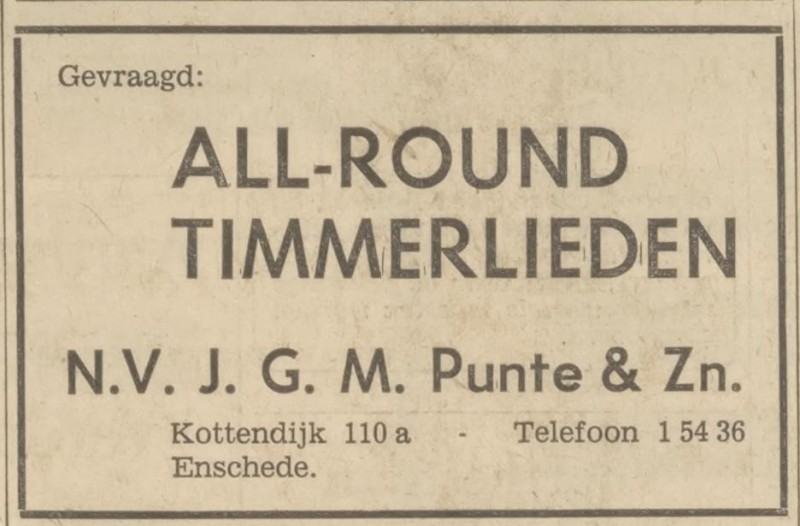 Kottendijk 110 N.V. J.G.M. Punte & Zn. advertentie Tubantia 3-1-1969.jpg