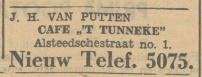Alsteedschestraat 1 cafe 't Tunneke J.H. van Putten advertentie Tubantia 27-2-1933.jpg