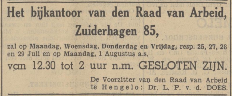 Zuiderhagen 85 bijkantoor Raad van Arbeid advertentie Tubantia 23-7-1938.jpg