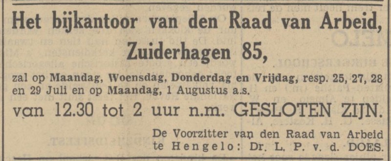 Zuiderhagen 85 bijkantoor Raad van Arbeid advertentie Tubantia 23-7-1938.jpg