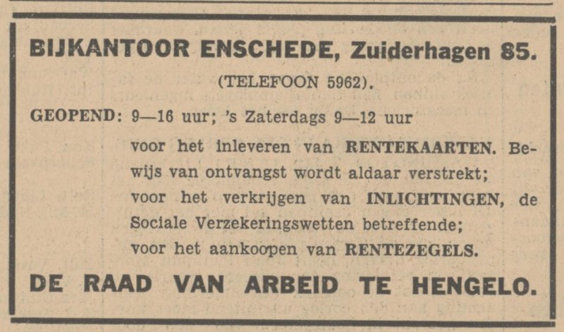 Zuiderhagen 85 bijkantoor Raad van Arbeid advertentie Tubantia 7-1-1936.jpg